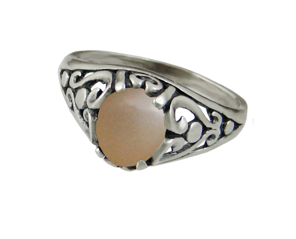 Sterling Silver Filigree Ring With Peach Moonstone Size 9